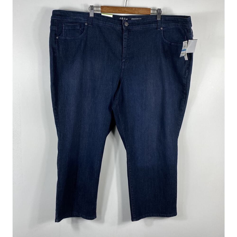 Style & Co Size 28 Petite Rail Straight Leg High Rise Tummy Control Jans Blue